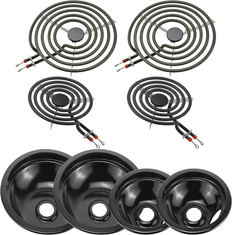 Fetechmate 5304430149 5304430150 Black Porcelain Stove Drip Pans & MP22YA Electric Stove Burner Element Compatible with Frigi-daire Ken-more Tap-pan, Stove Element Replacement 318067041 318067051 by - Image 1